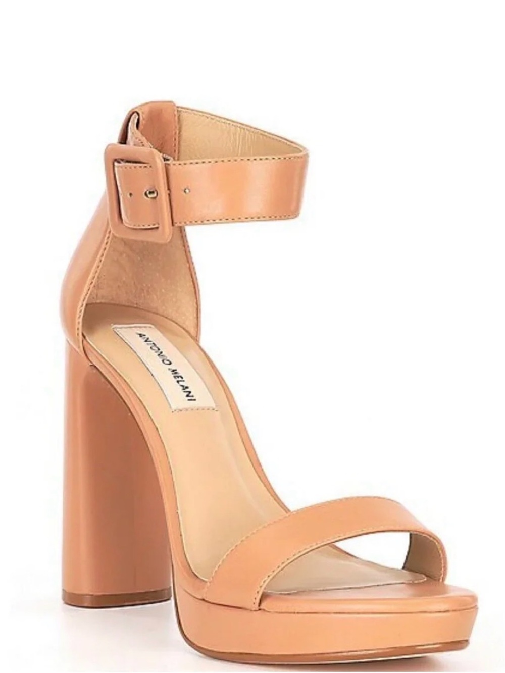 ANTONIO MELANI Tan Platform Ankle-Strap Block Heel Sandal